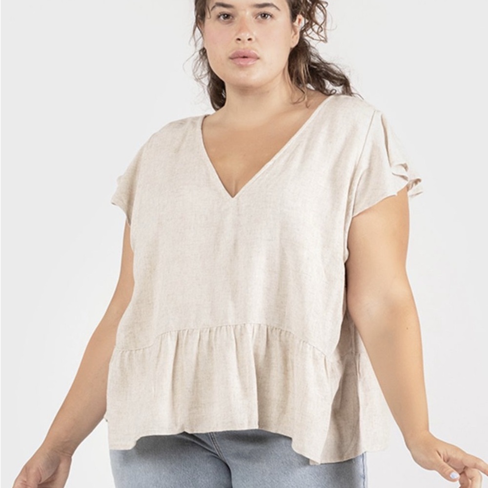 Dex Beige Linen Mix Blouse